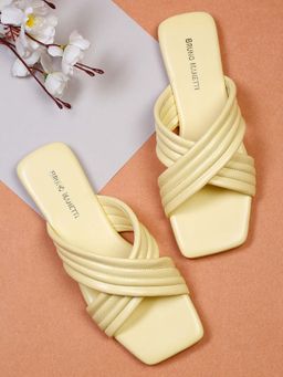 Bruno Manetti - Womens Yellow Slip-On Back Open Crose Strap Flats