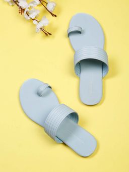 Bruno Manetti - Womens Blue Slip-On Back Open Toe Ring Flats