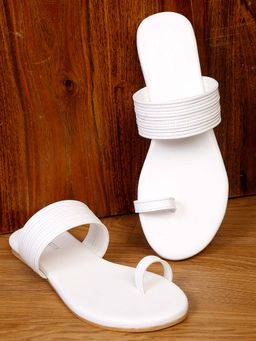 Bruno Manetti - Womens White Slip-On Back Open Toe Ring Flats