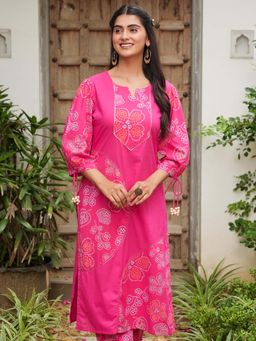 ARAMYA - Women Pink Pure Cotton Printed Kurta