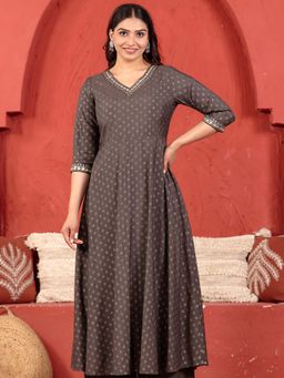 ARAMYA - Women Grey Silk Blend Printed Kurta