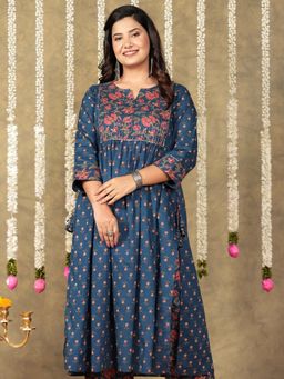 ARAMYA - Women Blue Pure Cotton Printed Kurta
