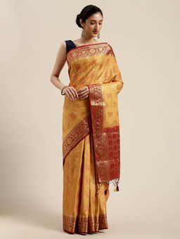 Mimosa - Women Kanjivaram Style Silk Saree With Unstitched Blouse