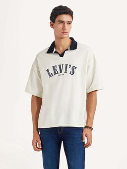 Levi's - Off White Graphic Regular Loose Fit Polo T-Shirt