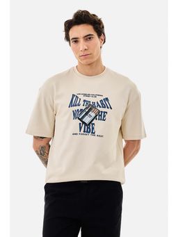 Snitch - Off White Graphic Regular Oversized Fit T-Shirt