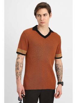 Snitch - Rust Textured Regular Fit T-Shirt