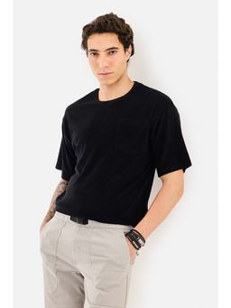 Snitch - Black Solid Regular Oversized Fit T-Shirt