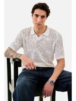 Snitch - White Self Design Regular Fit Polo T-Shirt