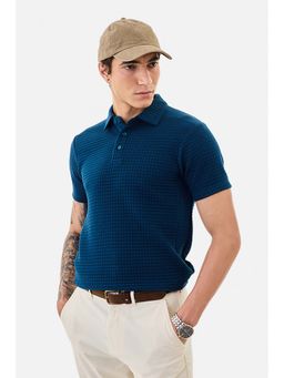 Snitch - Blue Textured Regular Fit Polo T-Shirt