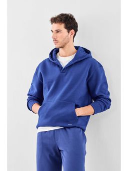 Snitch - Blue Solid Regular Oversized Fit Hoodie