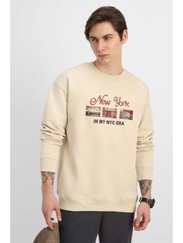 Snitch - Beige Typography Regular Oversized Fit Sweatshirt