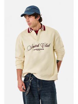 Snitch - Off White Printed Regular Oversized Fit Sweatshirt