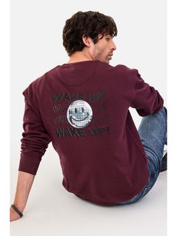 Snitch - Burgundy Typography Regular Fit Sweatshirt