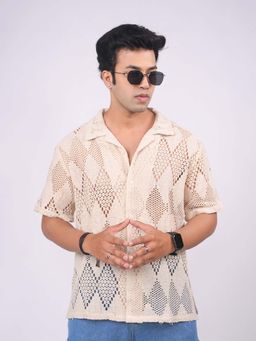 Eszett - Beige Self Design Regular Fit Shirt