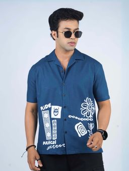 Eszett - Blue Printed Regular Fit Shirt