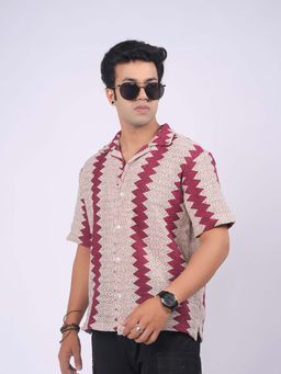 Eszett - Red Self Design Regular Fit Shirt