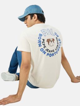 Pepe Jeans - Off White Solid Regular Slim Fit T-Shirt