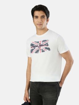 Pepe Jeans - Off White Solid Regular Slim Fit T-Shirt