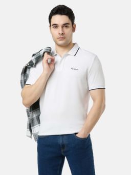Pepe Jeans - White Solid Regular Fit Polo T-Shirt