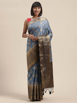 Mimosa - Women Kanjivaram Style Silk Saree With Unstitched Blouse
