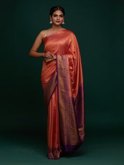 Koskii - Peach Zari Work Art Silk Designer Saree with Unstitched Blouse