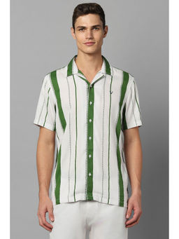 Allen Solly - Mens White Custom Fit Stripe Half Sleeves Casual Shirts