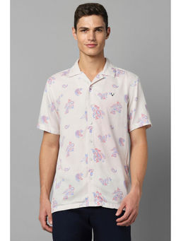 Allen Solly - Mens White Custom Fit Print Half Sleeves Casual Shirts