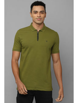 Allen Solly - Mens Green Solid Collar Neck Polo T-Shirt