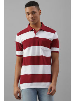 Allen Solly - Mens Maroon Stripe Collar Neck Polo T-Shirt