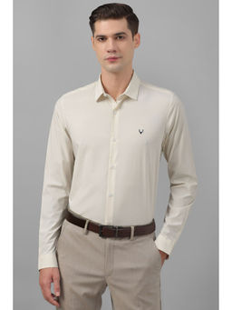 Allen Solly - Mens Cream Slim Fit Solid Full Sleeves Formal Shirt