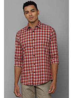 Allen Solly - Mens Red Slim Fit Check Full Sleeves Casual Shirt