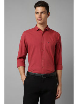 Allen Solly - Mens Red Slim Fit Solid Full Sleeves Formal Shirt
