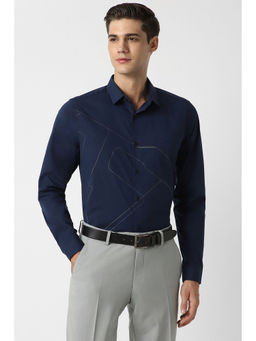 Allen Solly - Mens Navy Slim Fit Print Full Sleeves Formal Shirt