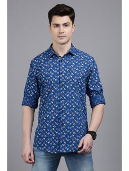 Allen Solly - Mens Blue Slim Fit Print Full Sleeves Casual Shirt