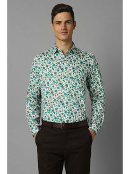 Allen Solly - Mens White Slim Fit Print Full Sleeves Formal Shirt
