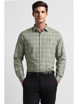 Allen Solly - Mens Green Slim Fit Print Full Sleeves Formal Shirt