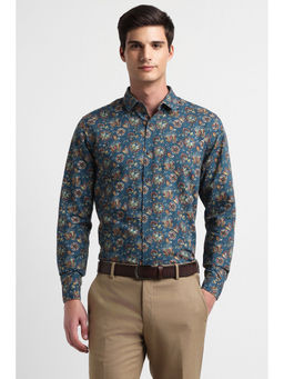 Allen Solly - Mens Blue Slim Fit Print Full Sleeves Formal Shirt