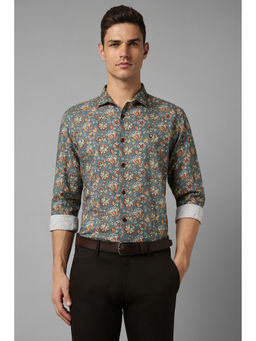 Allen Solly - Mens Green Slim Fit Print Full Sleeves Casual Shirt