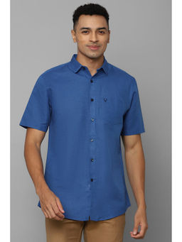 Allen Solly - Mens Blue Slim Fit Textured Half Sleeves Casual Shirts