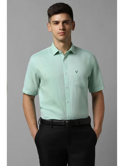 Allen Solly - Mens Green Slim Fit Solid Half Sleeves Formal Shirt
