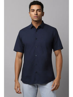 Allen Solly - Mens Navy Slim Fit Solid Half Sleeves Casual Shirts
