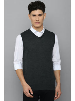 Allen Solly - Mens Grey Solid V-Neck Sleeveless Sweater