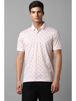 Louis Philippe - Mens Pink Print Collar Neck Polo T-Shirt