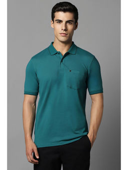 Louis Philippe - Mens Green Solid Collar Neck Polo T-Shirt