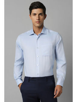 Louis Philippe - Mens Blue Classic Fit Textured Full Sleeves Formal Shirt
