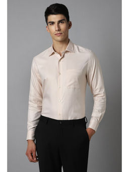 Louis Philippe - Mens Cream Classic Fit Solid Full Sleeves Formal Shirt