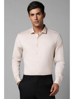 Louis Philippe - Mens Cream Slim Fit Textured Full Sleeves Formal Shirt