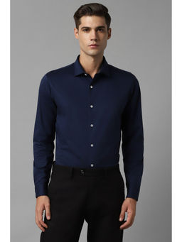 Louis Philippe - Mens Navy Slim Fit Solid Full Sleeves Formal Shirt
