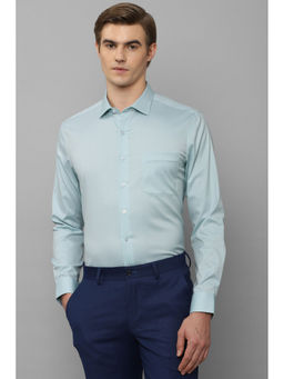 Louis Philippe - Mens Blue Slim Fit Textured Full Sleeves Formal Shirt