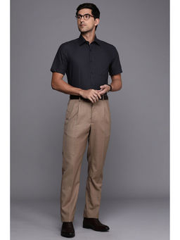 Louis Philippe - Mens Black Classic Fit Stripe Half Sleeves Formal Shirt